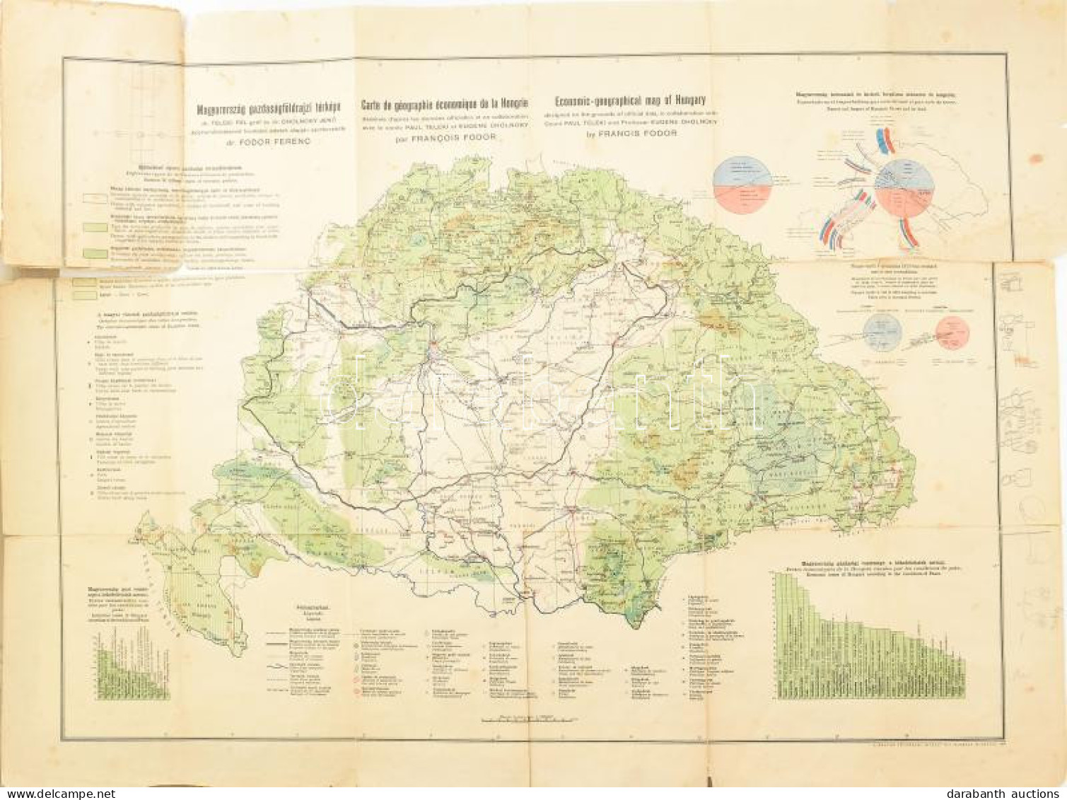1920 Magyarország Gazdaságföldrajzi Térképe Dr. Teleki Pál Gróf és Dr. Cholnoky Jenő Közreműködésével Hivatalos Adatok A - Other & Unclassified