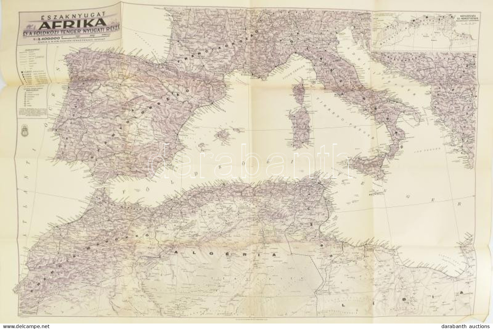Cca 1942 Északnyugat-Afrika és A Földközi-tenger Nyugati Része,1:3,400.000, Bp., M. Kir. Térképészeti Intézet, Hajtott,  - Other & Unclassified
