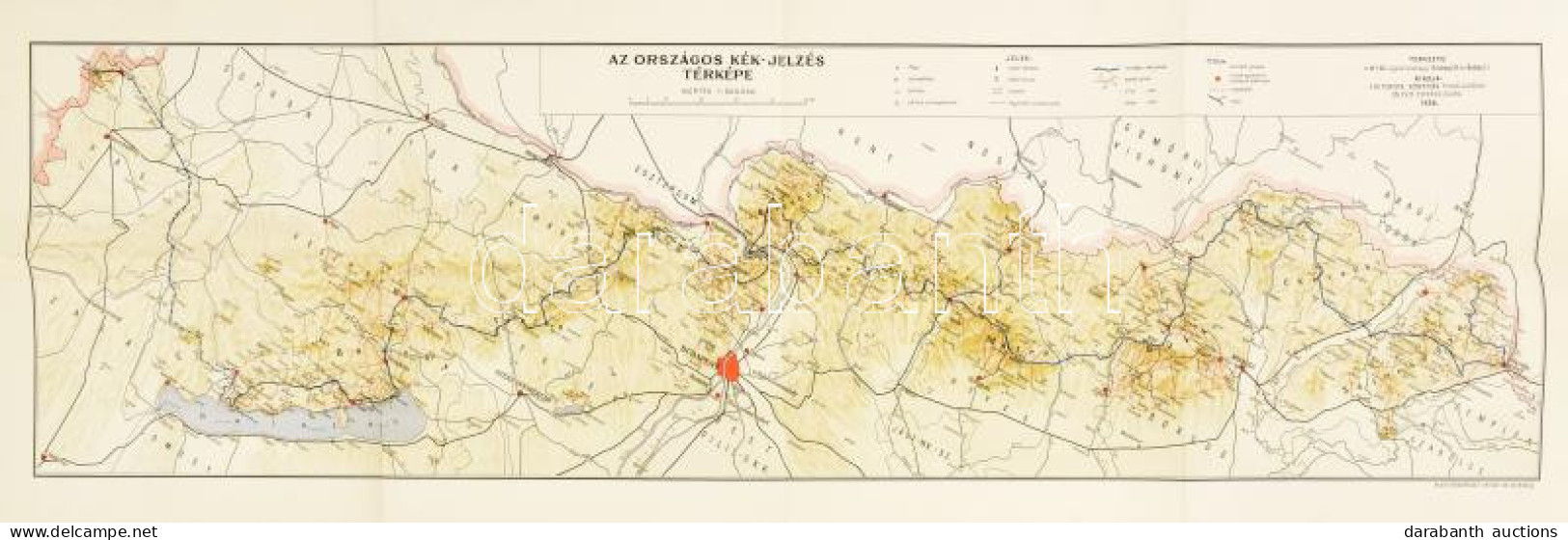 1938 Az Országos Kék-jelzés Térképe, 1:500 000, Kiadja: M. Kir. Térképészeti Intézet, 30×91 Cm - Altri & Non Classificati