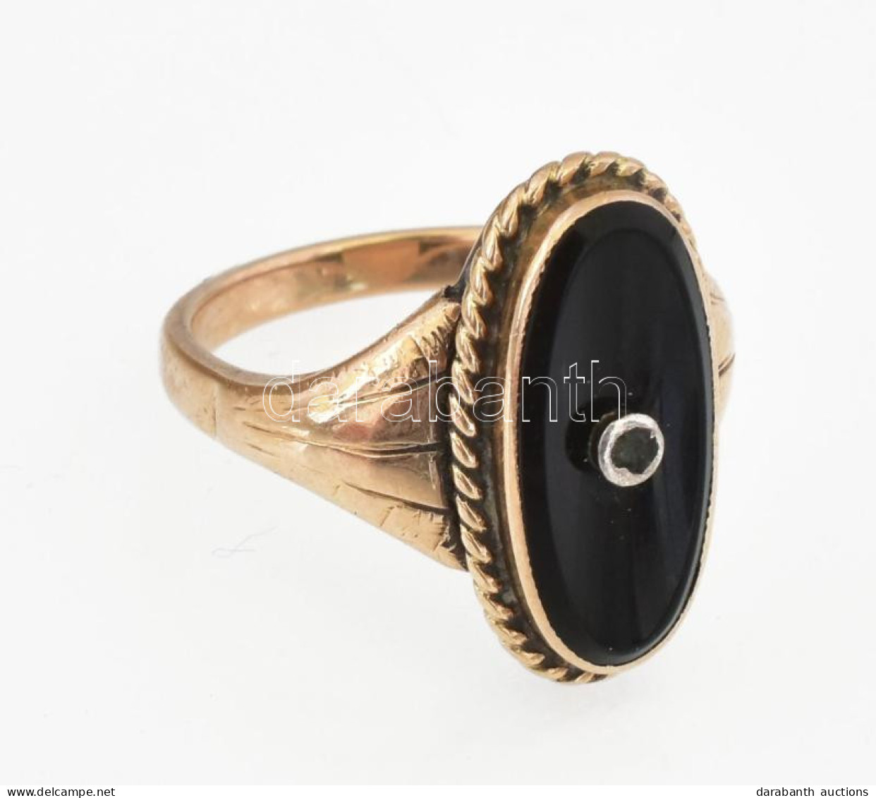 Arany (Au) Antik Női Gyűrű, ónix Berakással, 14k, Jelzés Nélkül, Bruttó: 5,98 G - Other & Unclassified