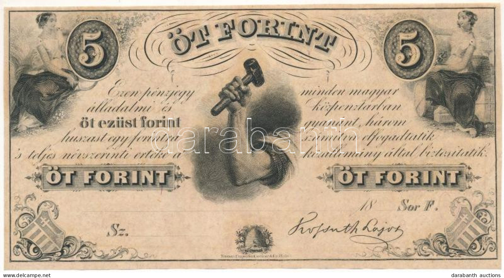 1852. 5Ft "Kossuth Bankó" Kitöltetlen, "F" T:F Szép Papír Hungary 1852. 5 Forint "F" Without Date And Serial Number C:F  - Unclassified
