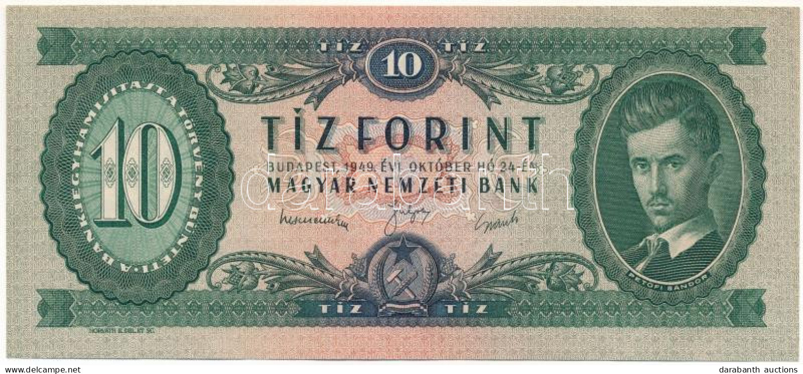 1949. 10Ft "A 014 162571" T:AU Hungary 1949. 10 Forint "A 014 162571" T:AU Adamo F3 - Unclassified
