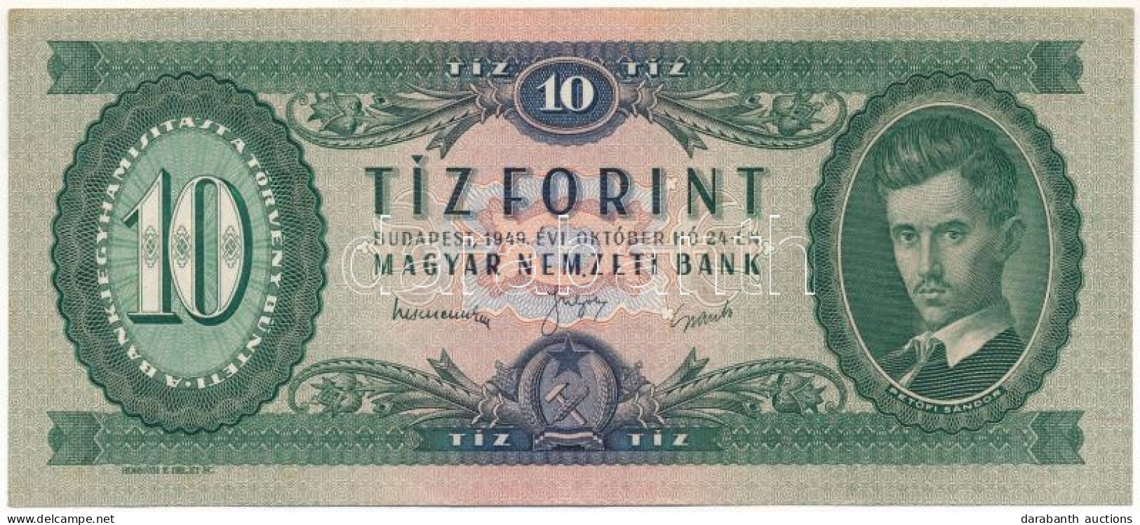 1949. 10Ft "A 375 261023" T:F Szép Papír Hungary 1949. 10 Forint "A 375 261023" T:F Fine Paper Adamo F3 - Sin Clasificación