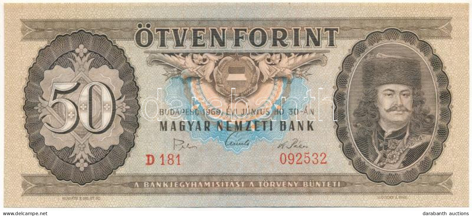 1969. 50Ft "D 181 092532" T:UNC,AU Hullámos Papír Hungary 1969. 50 Forint "D 181 092532" C:UNC,AU Wavy Paper Adamo F20 - Non Classés