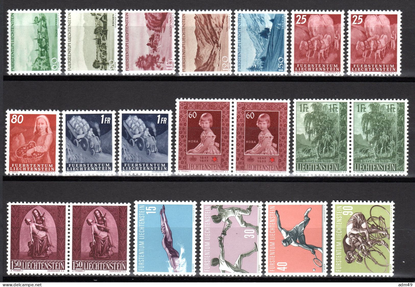 LIECHTENSTEIN, 1944-1958 Lot Frei-und Sondermarken, Postfrisch ** - Lotti/Collezioni