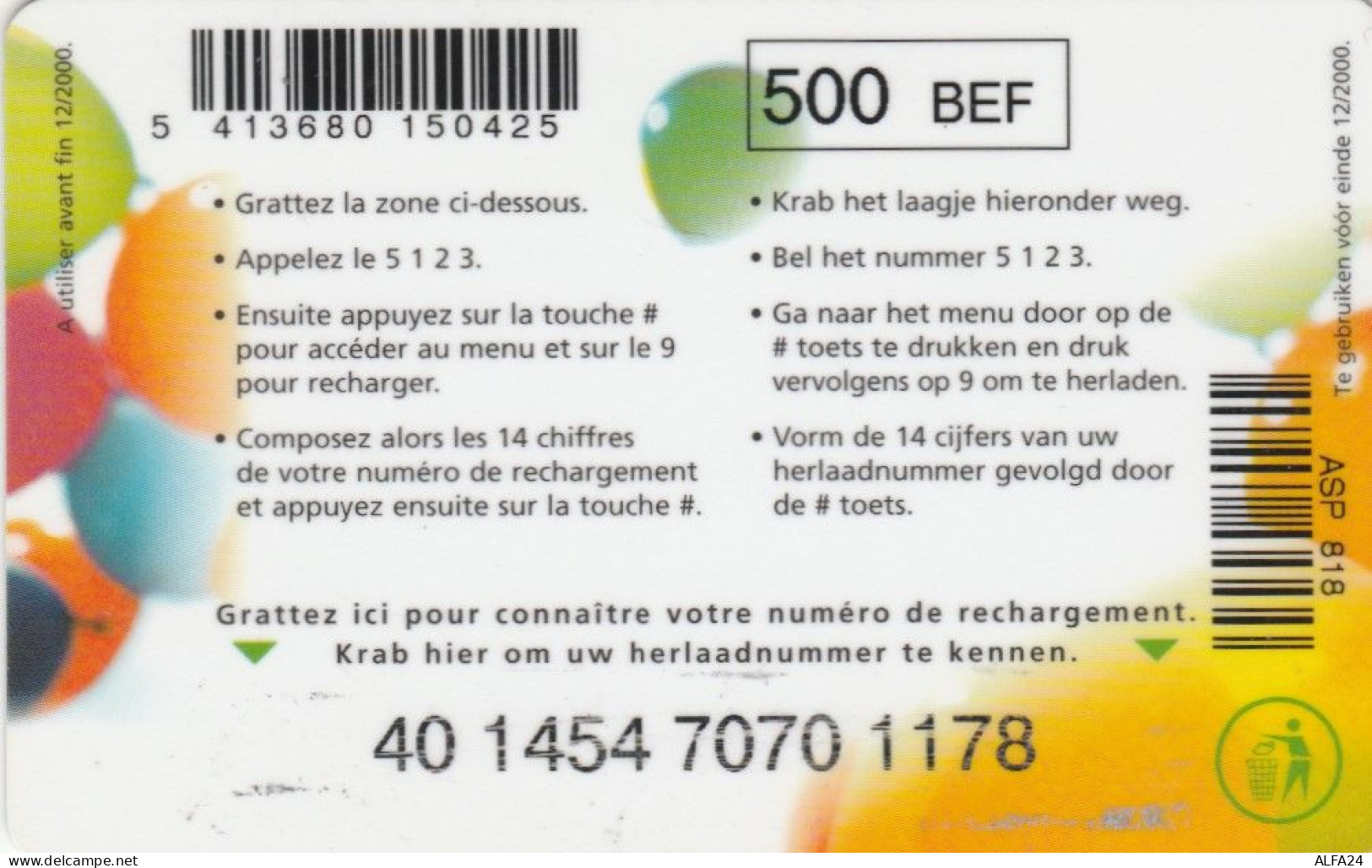 PREPAID PHONE CARD BELGIO (CK188 - [2] Tarjetas Móviles, Recargos & Prepagadas