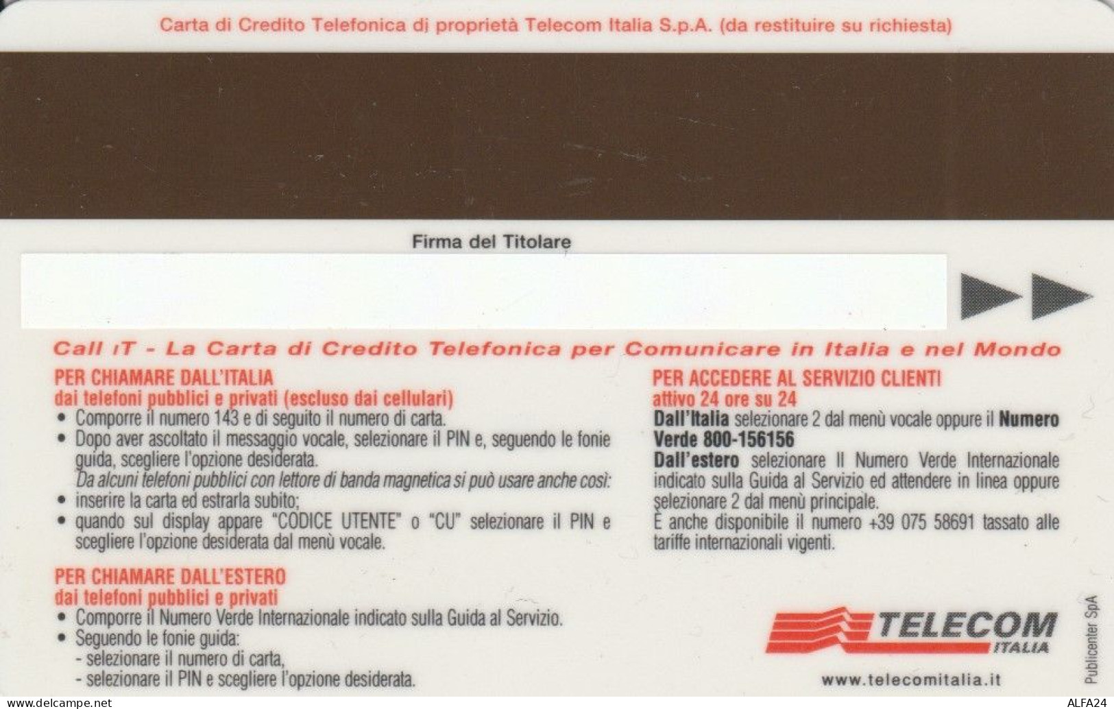 CARTA DI CREDITO ITALIA CALLIT TELECOM  (CK455 - Usi Speciali