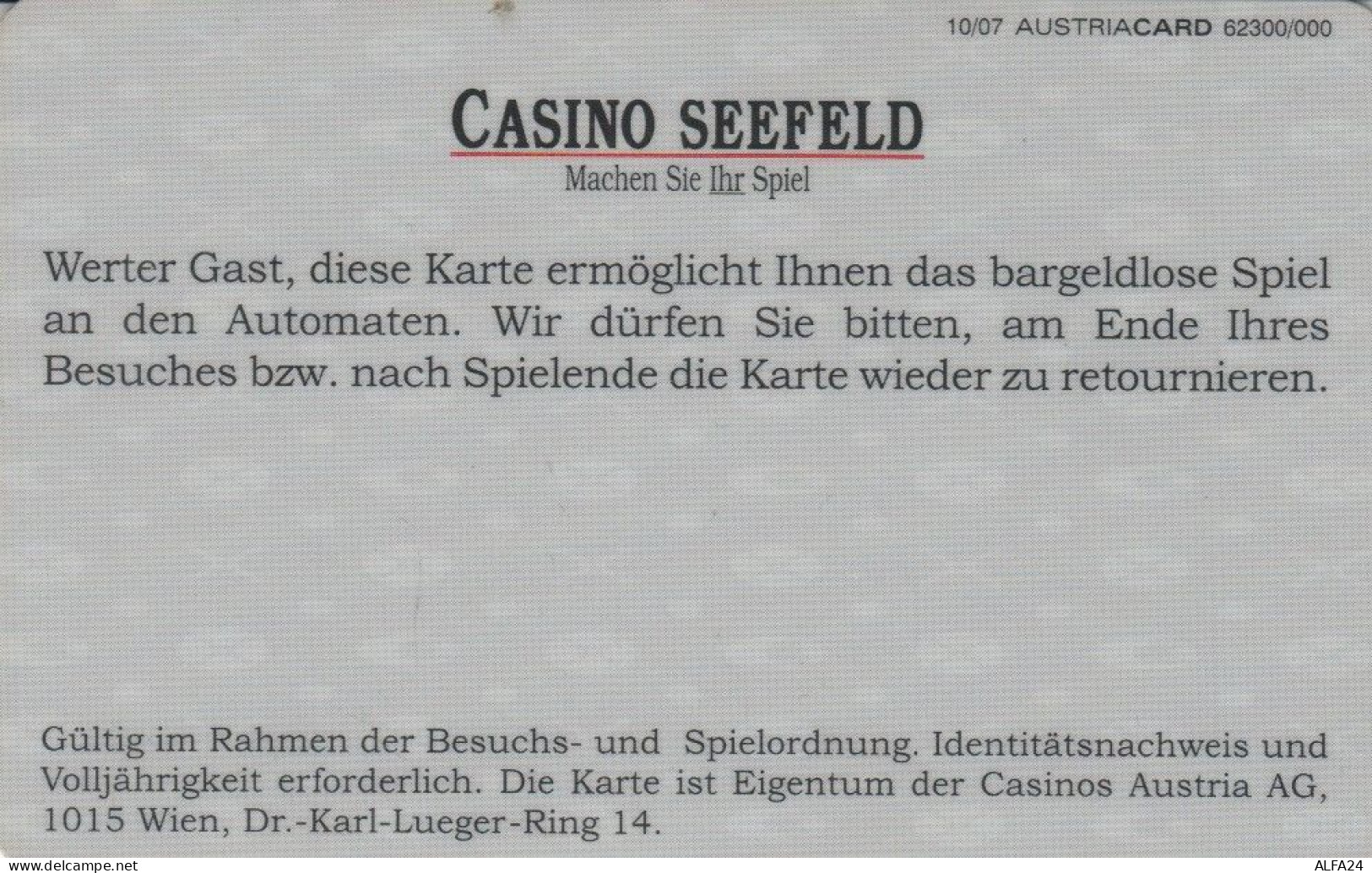 CARTA CASINO AUSTRIA CON CHIP (CK1718 - Casinokarten