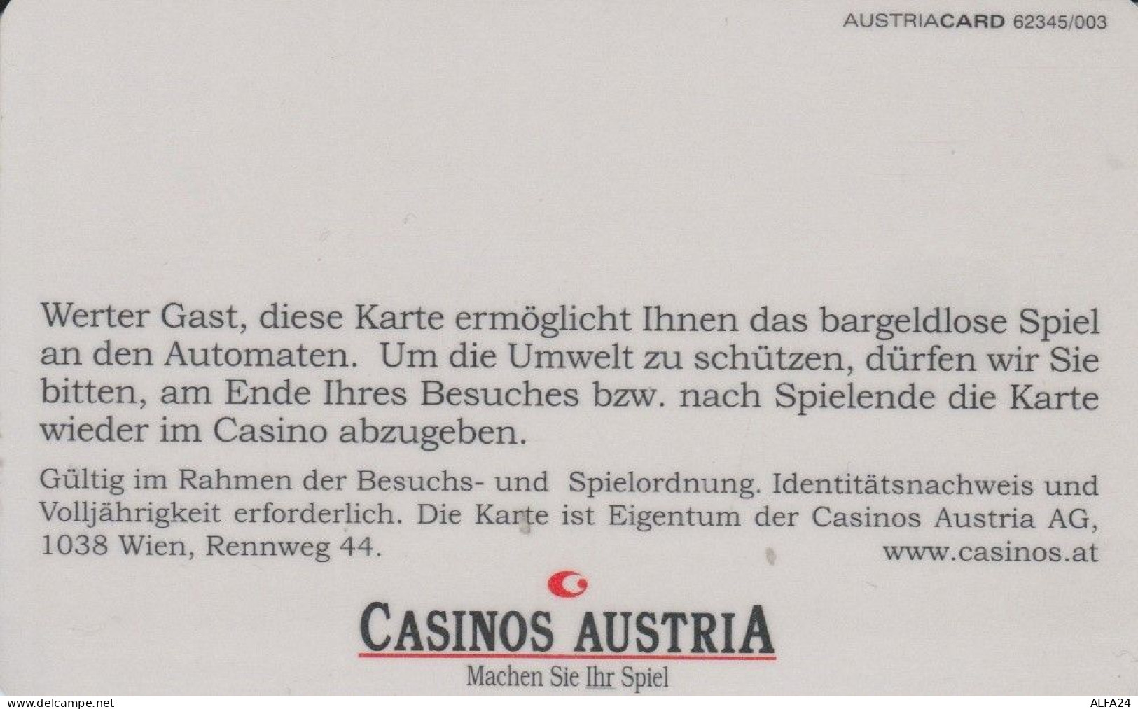 CARTA CASINO AUSTRIA CON CHIP (CK1653 - Casino Cards