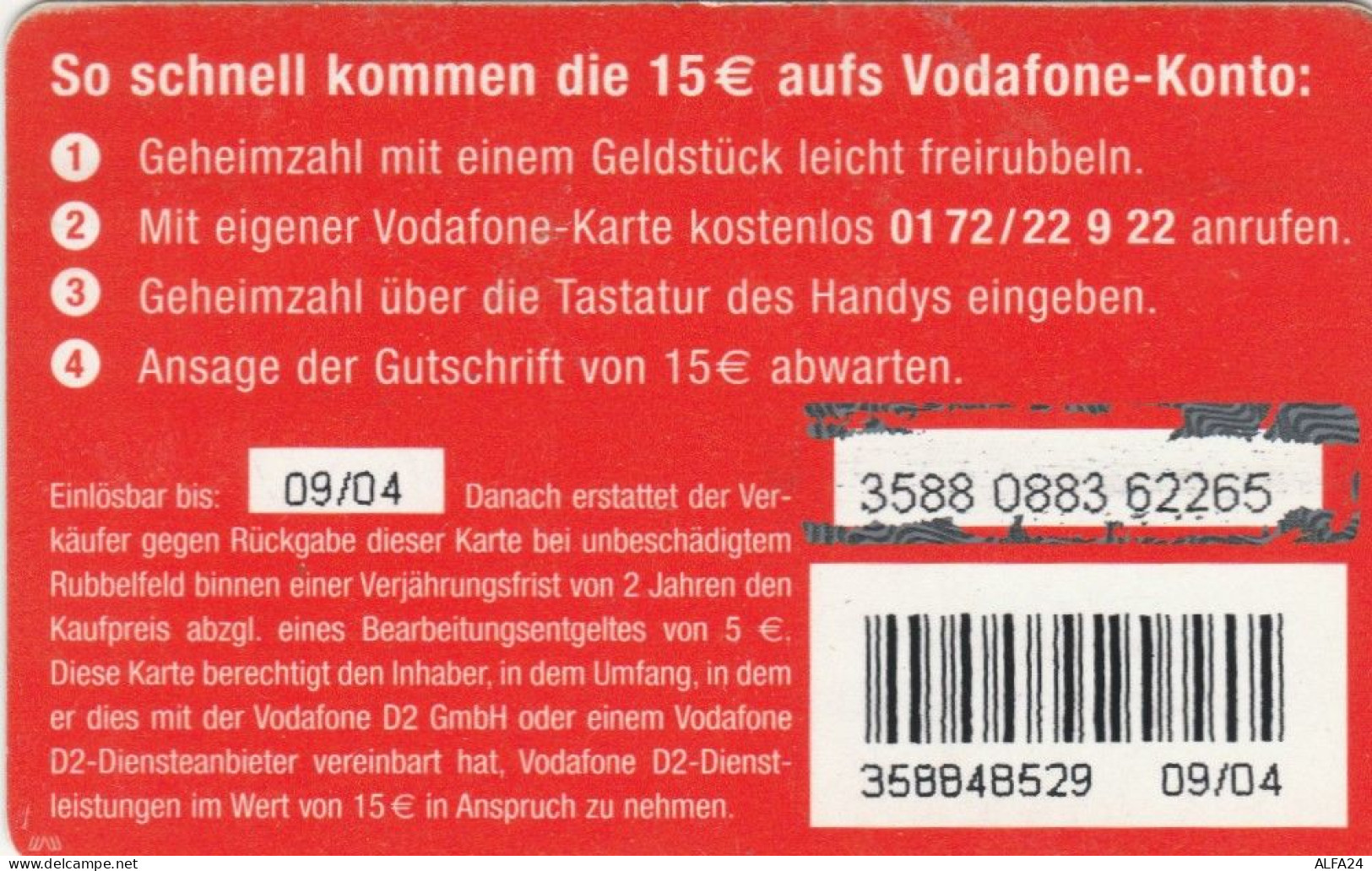 PREPAID PHONE CARD GERMANIA VODAFONE (CK1368 - [2] Mobile Phones, Refills And Prepaid Cards