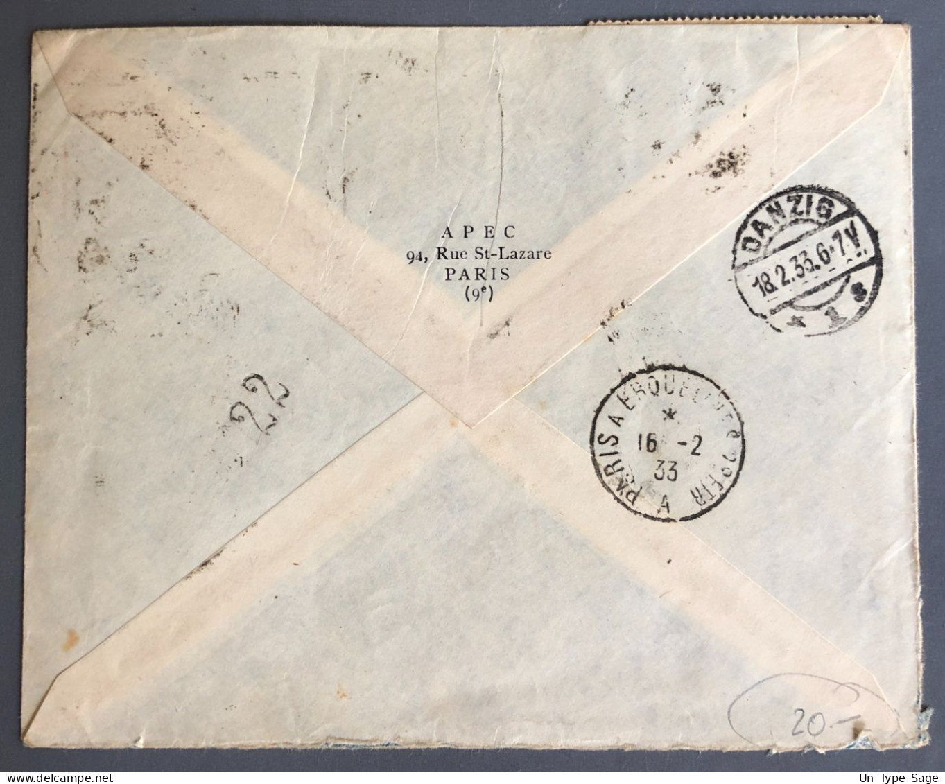 France, PA N°6 (x2) Sur Enveloppe Par EXPRES 16.2.1933 Pour Danzig (Etat Libre) - (W1267) - 1927-1959 Lettres & Documents
