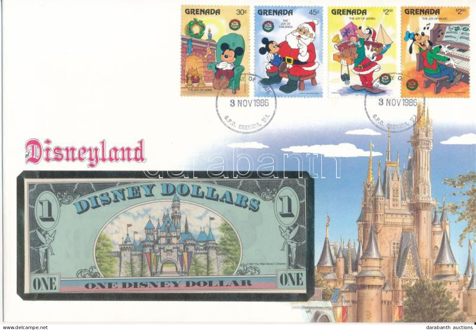 Amerikai Egyesült Államok 1987A 1DD Bankjegyes Borítékban, Elsőnapi Bélyegzéses Bélyeggel T:1  USA 1987A 1 Disney Dollar - Non Classés