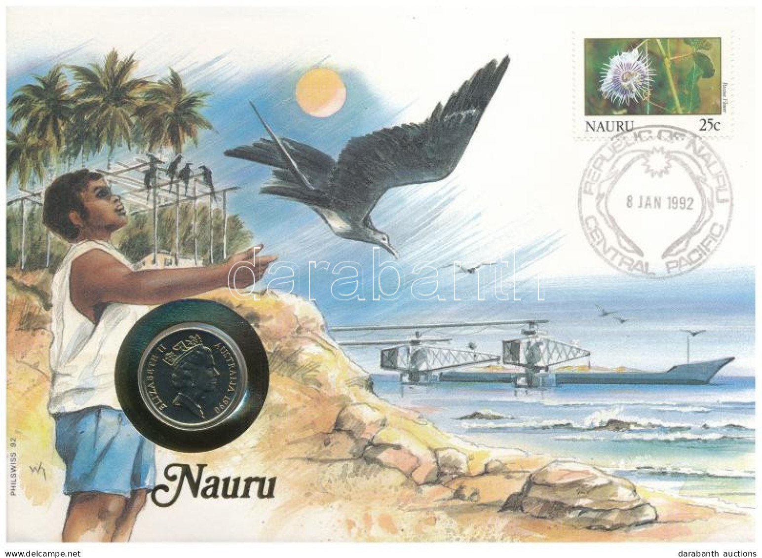 Ausztrália / Nauru 1990. 10c Felbélyegzett Borítékban, Bélyegzéssel, Német Nyelvű Leírással T:UNC Australia / Nauru 1990 - Ohne Zuordnung