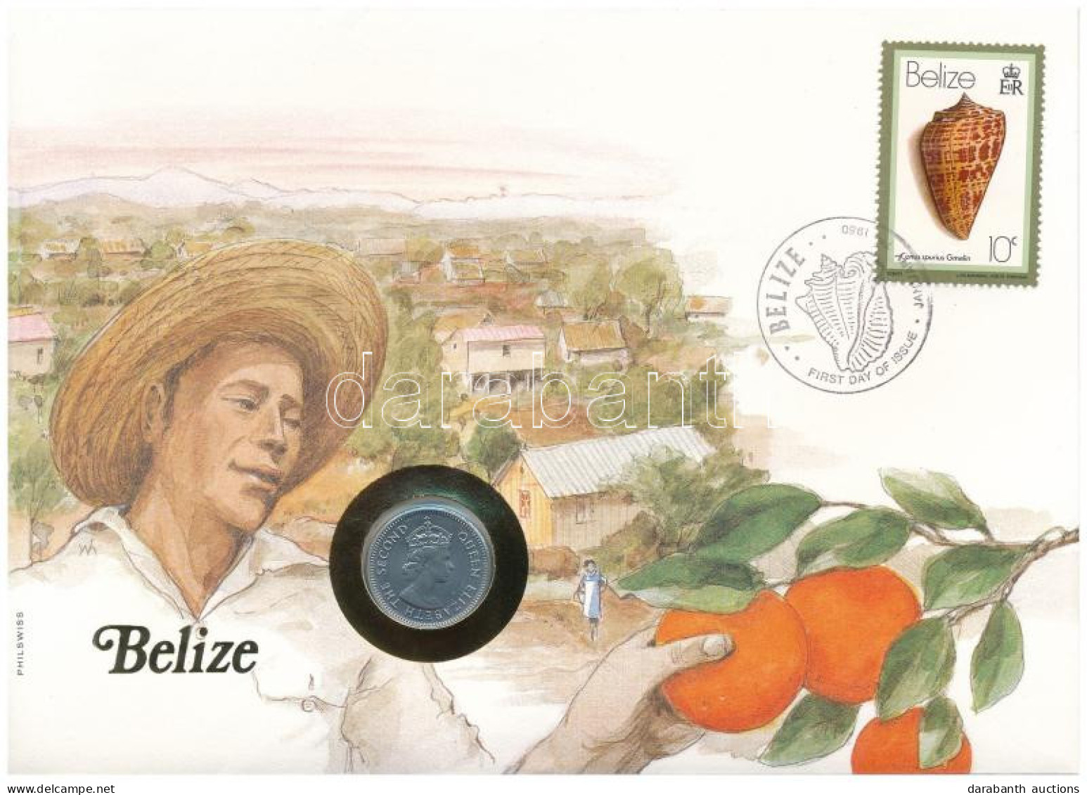 Belize 1980. 5c Al Felbélyegzett Borítékban, Bélyegzéssel, Német Nyelvű Leírással T:UNC Belize 1980. 5 Cents Al In Envel - Non Classificati