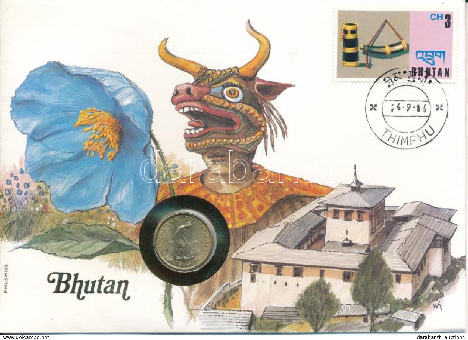 Bhután 1974. 20ch Cu-Al-Ni "Étel Mindenkinek" Forgalmi Emlékérme Felbélyegzett Borítékban, Bélyegzéssel T:AU Bhutan 1974 - Non Classificati