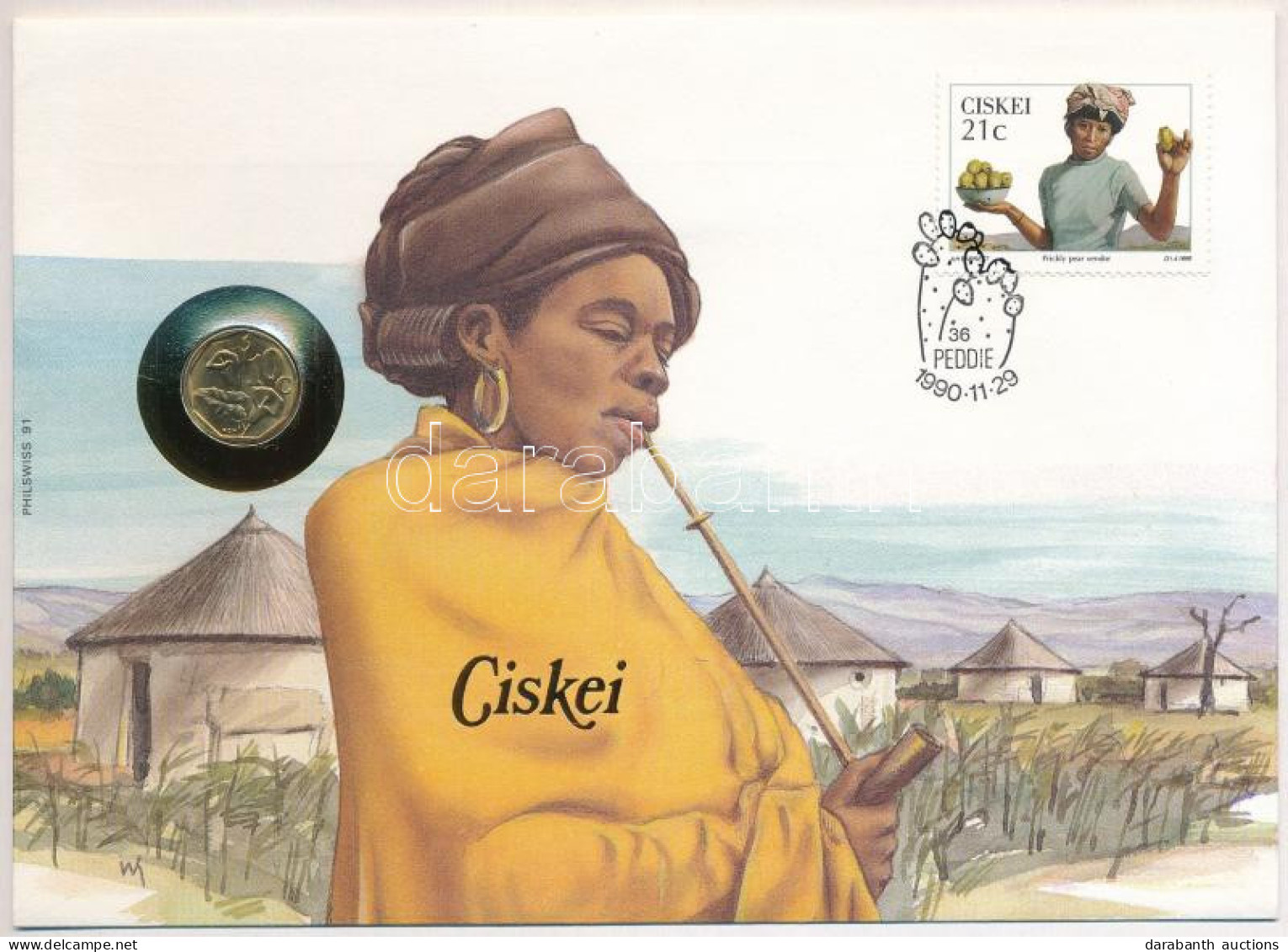 Ciskei Benne Dél-Afrika 1990. 10c Bronz Felbélyegzett Borítékban, Bélyegzéssel, Német Nyelvű Leírással T:AU Ciskei With  - Unclassified