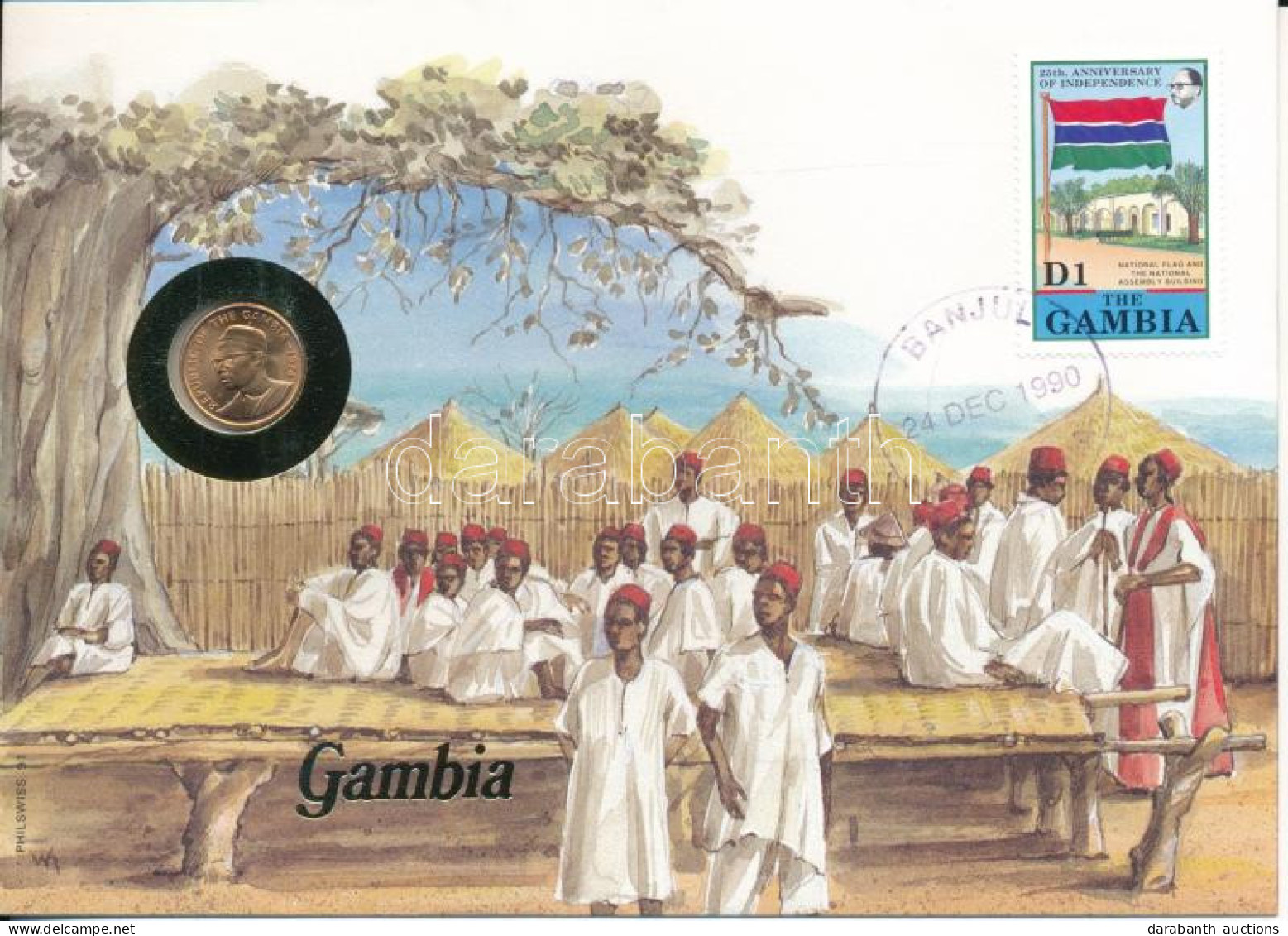 Gambia 1974. 1b Felbélyegzett Borítékban, Bélyegzéssel, Német Nyelvű Leírással T:UNC Gambia 1974. 1 Butut In Envelope Wi - Ohne Zuordnung