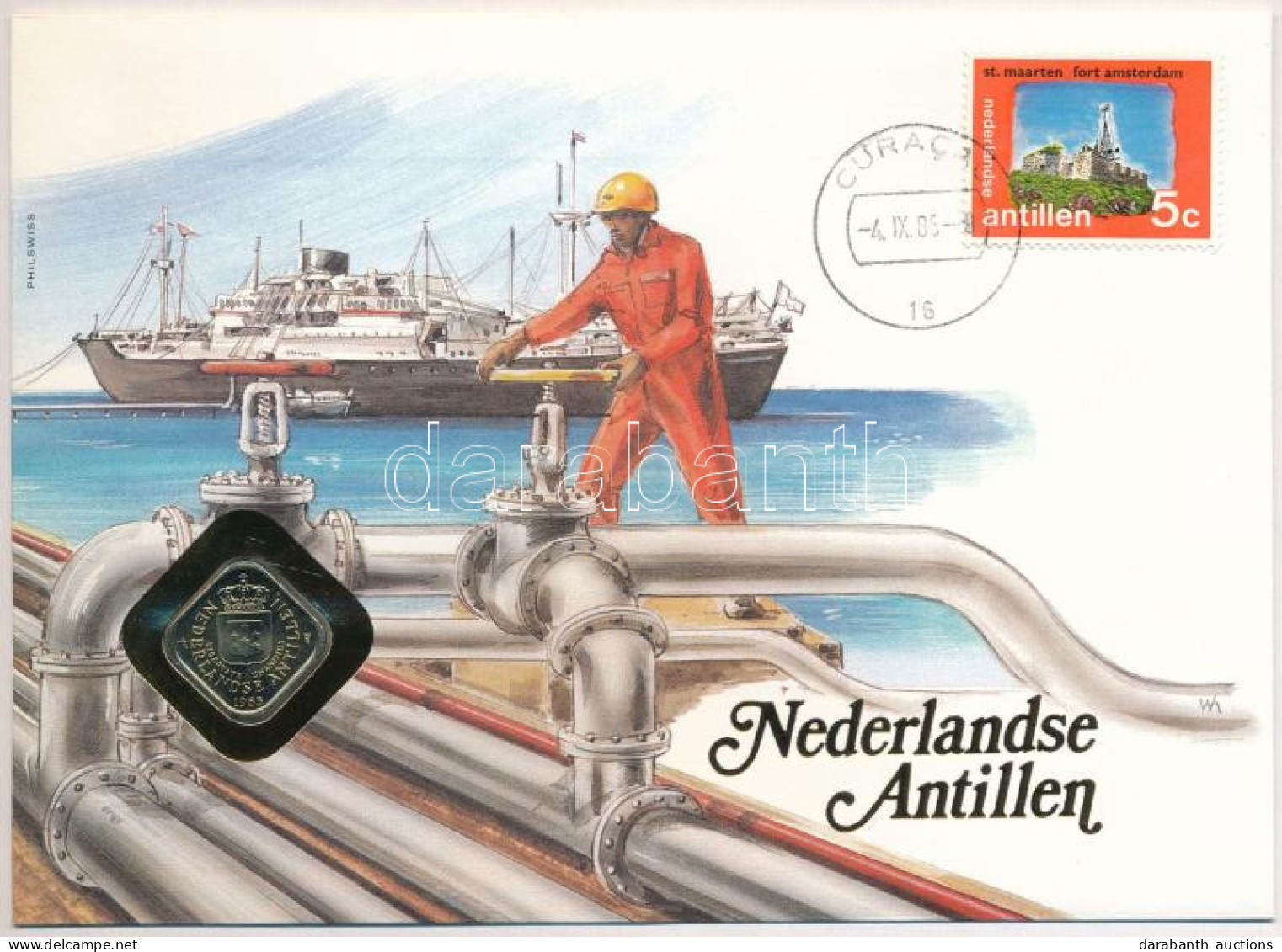 Holland-Antillák 1985. 5c Felbélyegzett Borítékban, Bélyegzéssel, Német Nyelvű Leírással T:UNC  Netherlands Antilles 198 - Zonder Classificatie