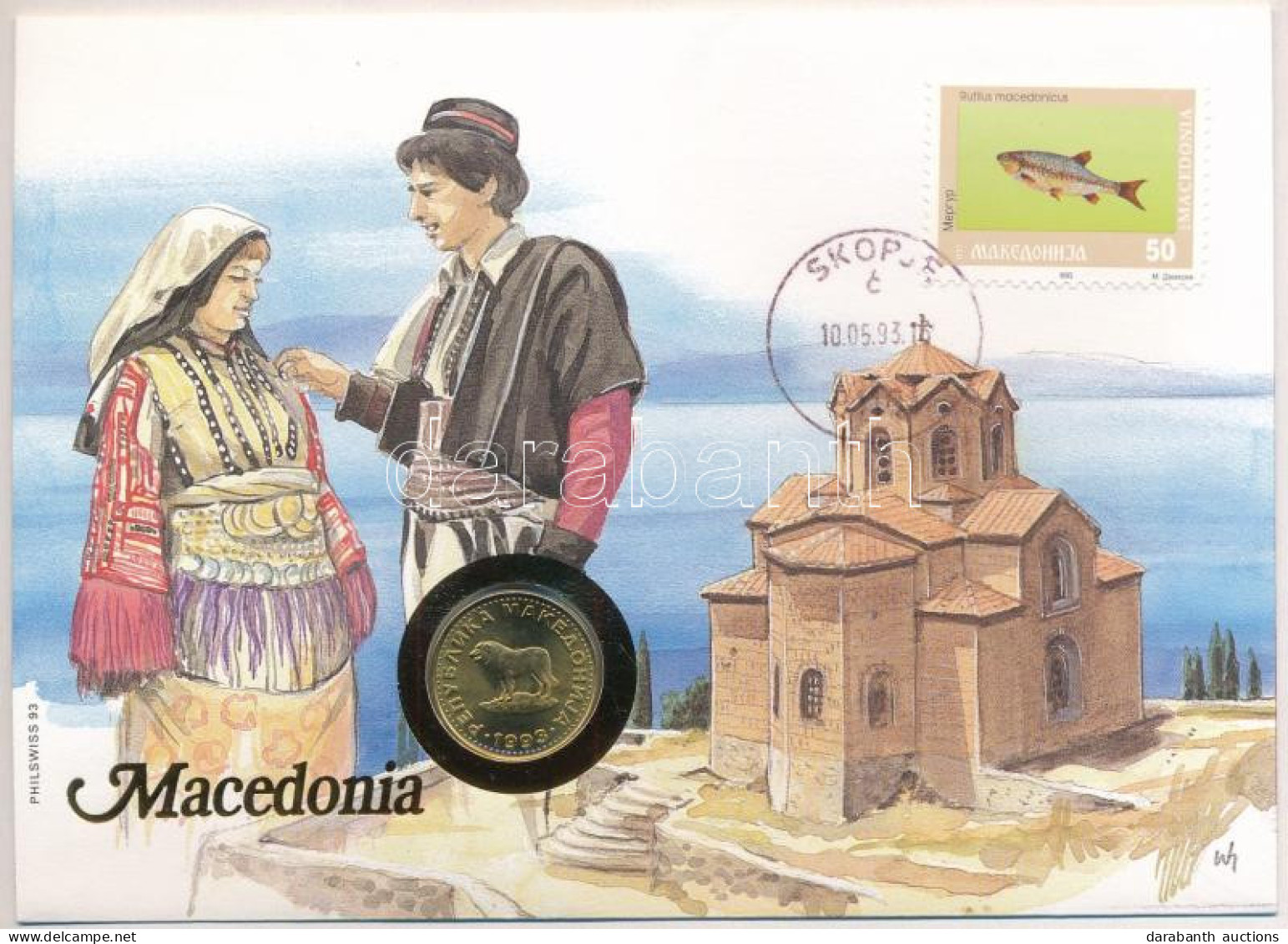 Macedónia 1993. 1D Cu-Ni Felbélyegzett Borítékban, Bélyegzéssel, Német Nyelvű Tájékoztatóval T:AU  Macedonia 1993. 1 Den - Unclassified