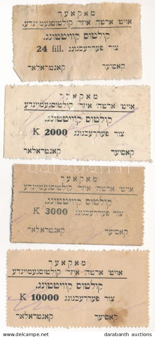 ~1920-25. A Makói Izraelita Hitközség Gabella Díj (hitközségi Adó) értékjegye 24f + 2000K + 3000K + 10.000K T:F,VG - Unclassified