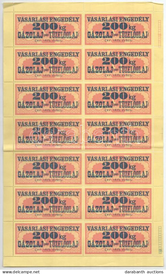 1975. "Vásárlási Engedély - 200kg Gázolaj Vagy Tüzelőolaj" (14x) Bélyeg, Teljes ív T:III - Unclassified