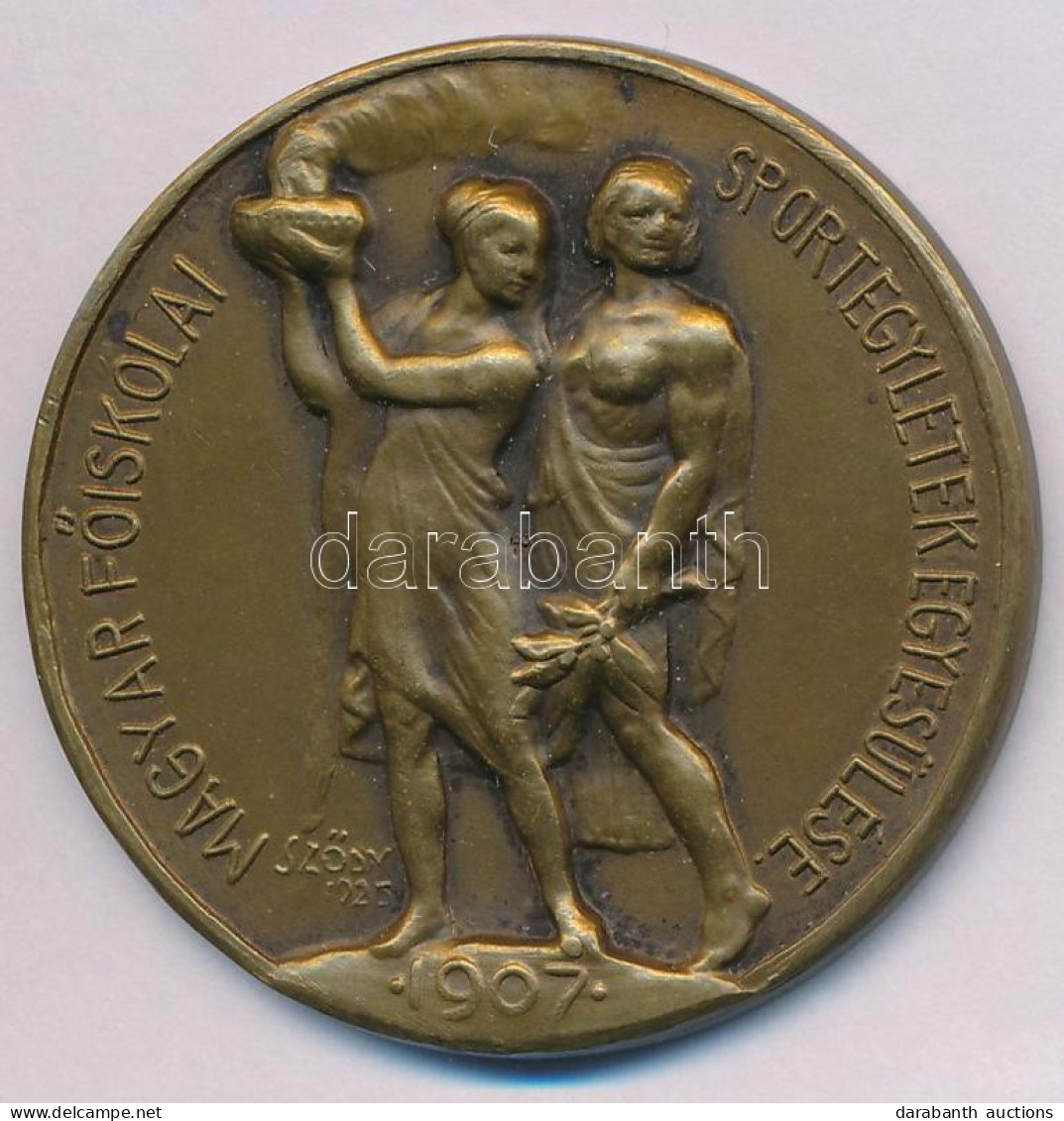 Sződy Szilárd (1878-1939) 1935. "Magyar Főiskolai Sportegyletek Egyesülése - 1907" Egyoldalas Bronz Díjérem, "LUDVIG" Gy - Unclassified