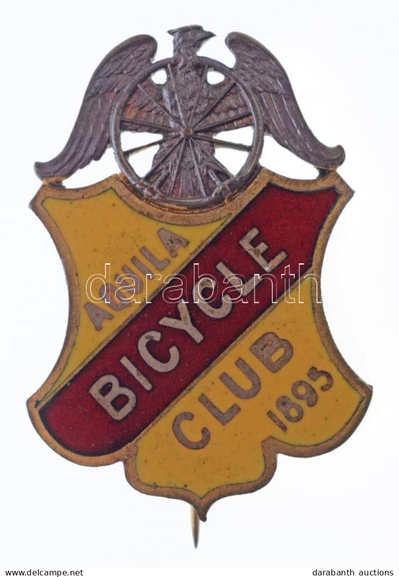 ~1900. "Aquila Kerékpáros Klub 1895" Zománcozott Bronz Jelvény (37x26mm) T:2 / Hungary ~1900. "Aquila Bicycle Club 1895" - Non Classés