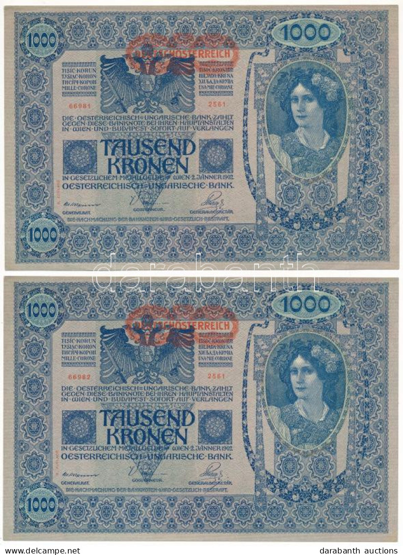 Ausztria 1919. (1902) 1000K (2x) 2. Kiadás, Sorszámkövetők "2561 66981 - 2561 66982" Vízszintes "DEUTSCHÖSTERREICH" Felü - Zonder Classificatie