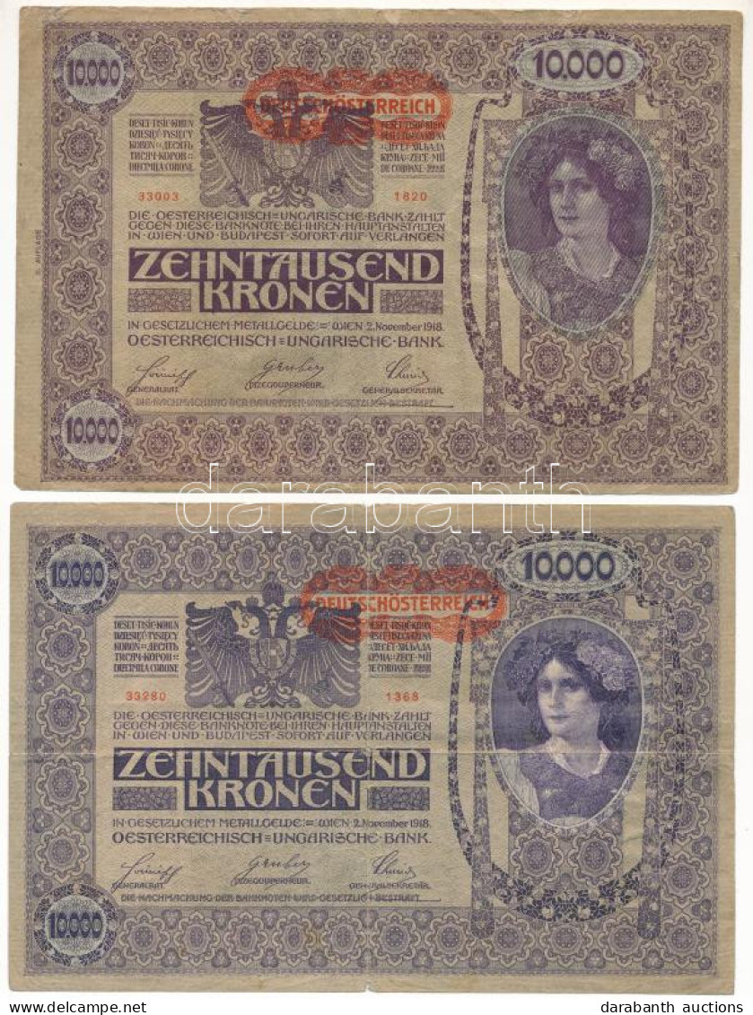 Ausztria 1919. 10.000K Rajzos Hátlap, Piros "DEUTSCHÖSTERREICH" Felülbélyegzéssel + 10.000K Rajzos Hátlap, Piros "DEUTSC - Sin Clasificación