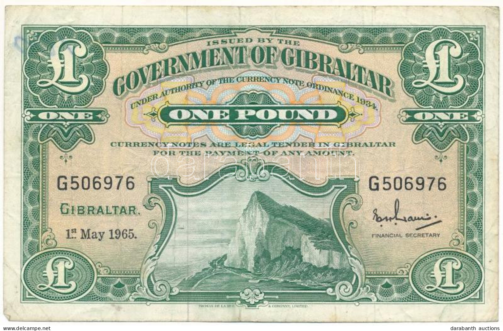 Gibraltár 1965. 1P T:F Gibraltar 1965. 1 Pound C:F Krause P#18.a - Non Classés