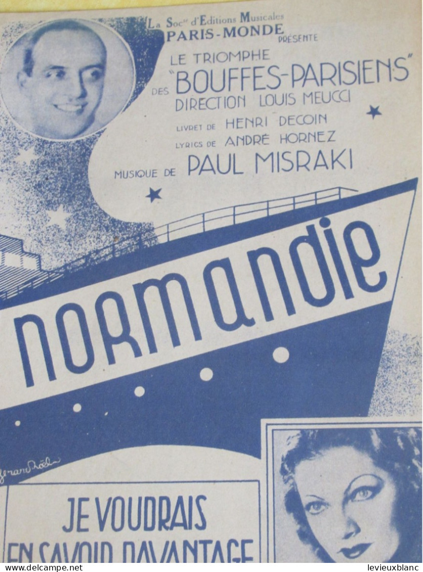 Partition Ancienne/"NORMANDIE " /LYNE CLEVERS /Paul MISRAKI/Henri DECOIN/1937   PART360 - Altri & Non Classificati