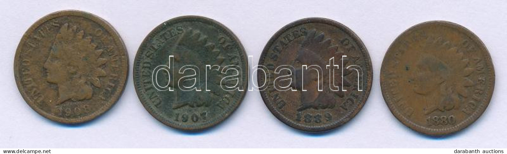 Amerikai Egyesült Államok 1880-1908. 1c Bronz "Indiánfej" (4xklf) T:VF,F Patina USA 1880-1908. 1 Cent Bronze "Indian Hea - Unclassified