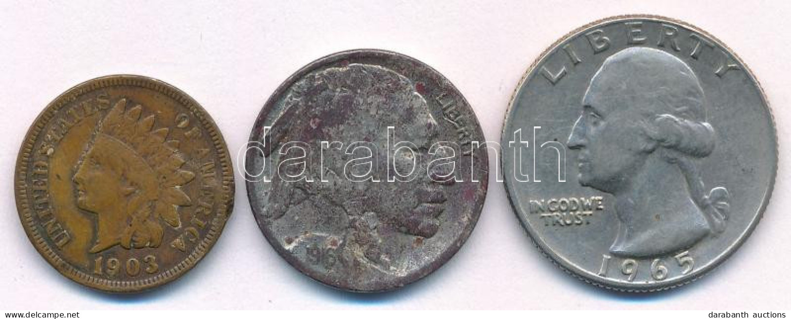 Amerikai Egyesült Államok 1903. 1c Bronz "Indián Fej" + 1916. 5c Cu-Ni + 1965. 25c T:XF-F Közte Patina, Hajlott Lapka, ü - Non Classificati