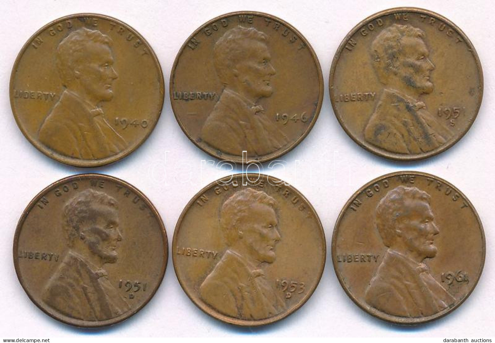 Amerikai Egyesült Államok 1940-1961. 1c Bronz, Cu "Lincoln" (6xklf) T:XF-F Közte Patina, Ph USA 1940-1961. 1 Cent Bronze - Unclassified