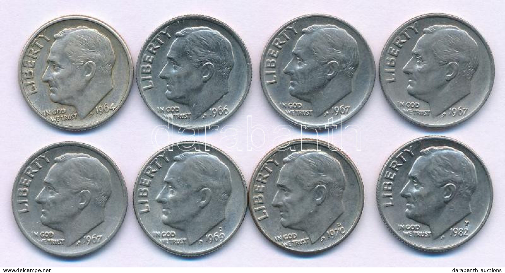 Amerikai Egyesült Államok 1964-1982. 1d (10c) "Roosevelt" (8db/6xklf) Az Egyik Ag T:AU-VF USA 1964-1982. 1 Dime (10 Cent - Non Classificati