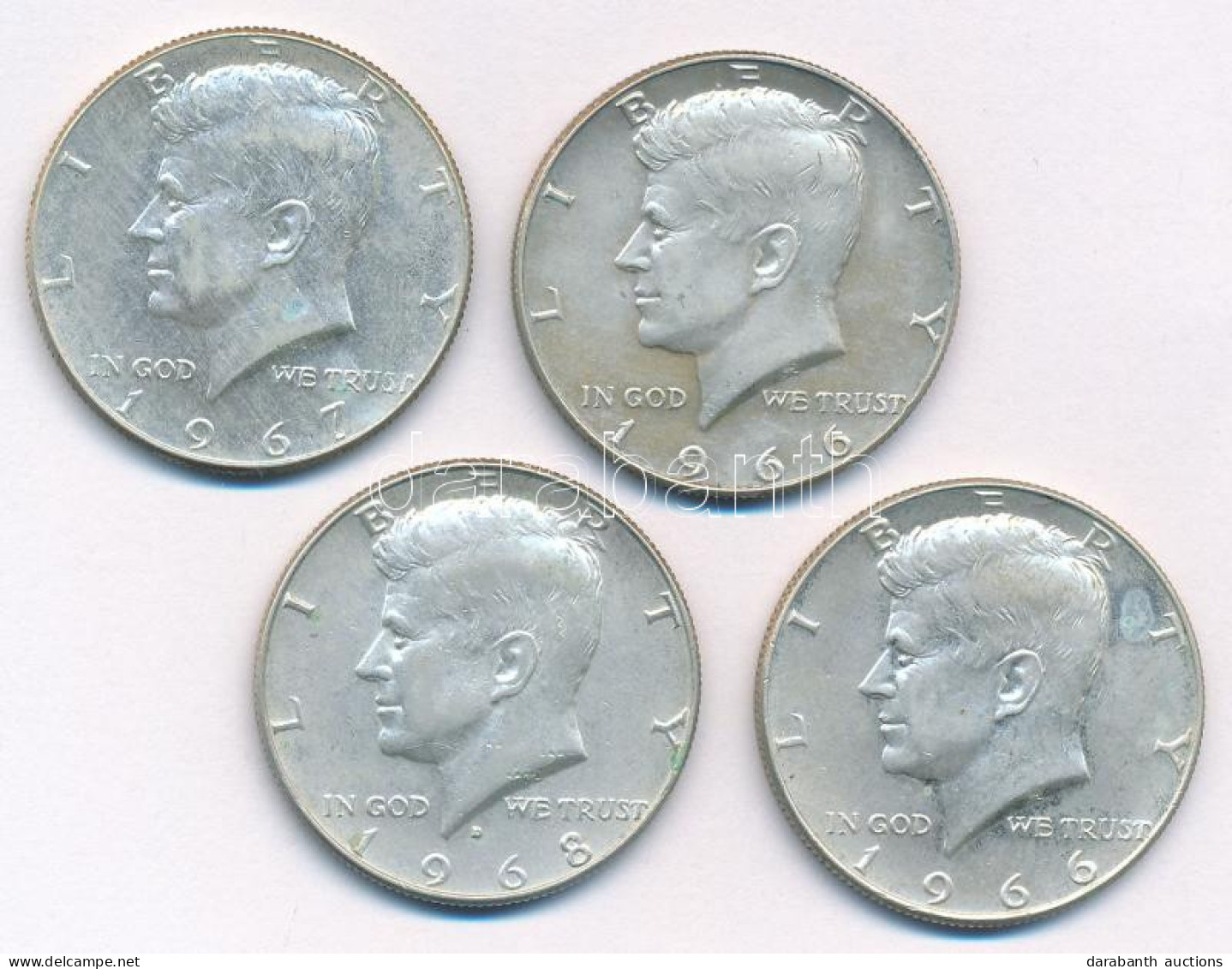 Amerikai Egyesült Államok 1966-1968. 1/2$ Ag "Kennedy" (4db, 3xklf) T:AU Kis Patina USA 1966-1968. 1/2 Dollar Ag "Kenned - Zonder Classificatie