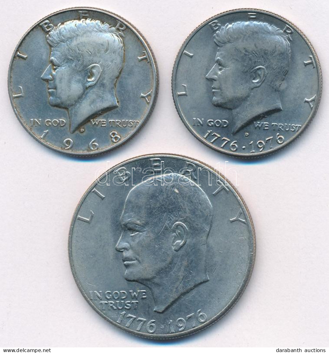 Amerikai Egyesült Államok 1968D 1/2$ Ag "Kennedy" + 1976. 1/2$ Cu-Ni + 1$ Cu-Ni "A Függetlenség 200. évfordulója (Bicent - Sin Clasificación