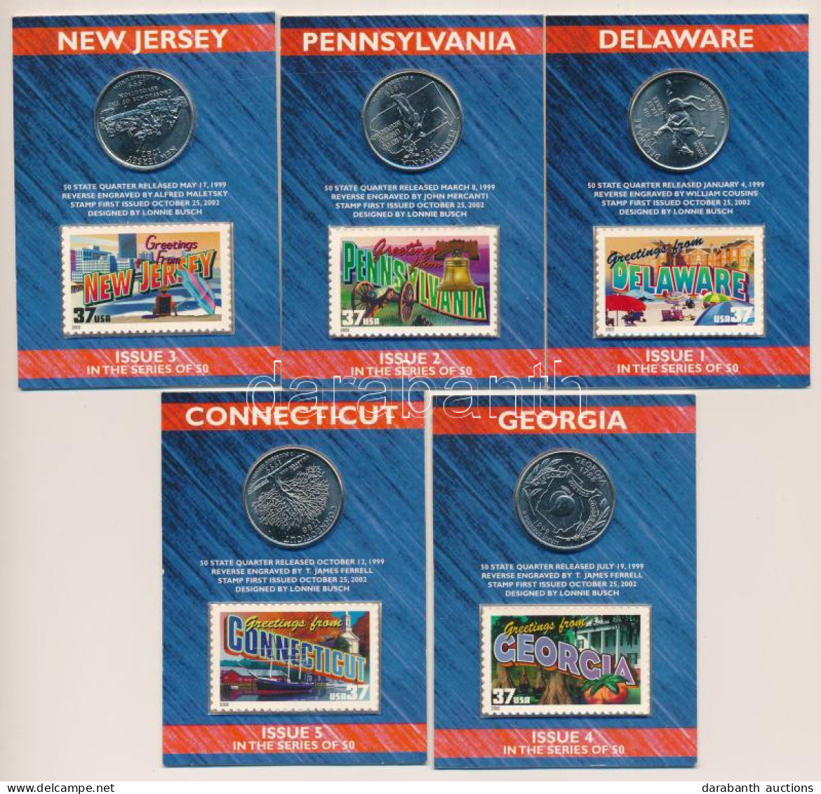 Amerikai Egyesült Államok 1999. 1/4$ Cu-Ni "50 állam" (5xklf) Bélyeges Karton Díszlapon T:UNC  USA 1999. 1/4 Dollar Cu-N - Ohne Zuordnung