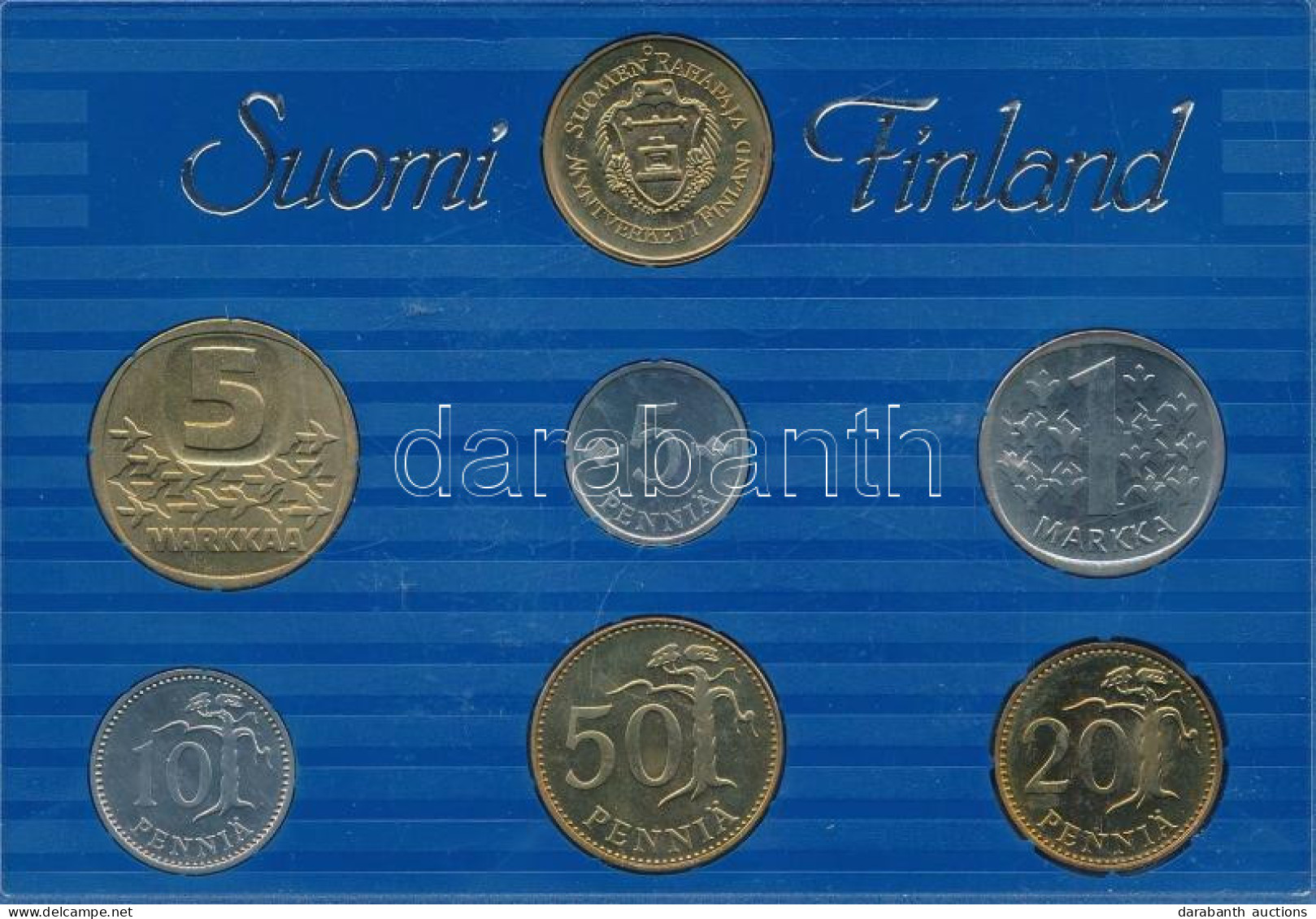 Finnország 1988. 5p-5M (6xklf) Forgalmi Sor + "Finn Verde" Zseton Plasztik Tokban T:UNC Finland 1988. 5 Pennia - 5 Markk - Non Classificati