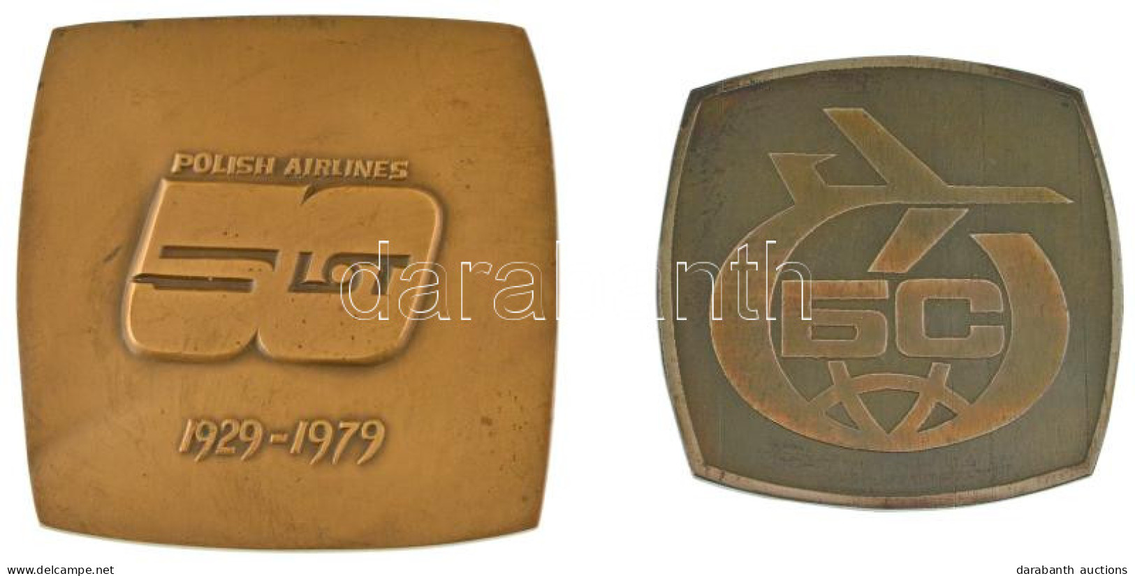 Lengyelország 1979. "A LOT Lengyel Légitársaság 50. évfordulója - 1929-1979" Kétoldalas Bronz Emlékplakett (65x65mm) + 1 - Sin Clasificación