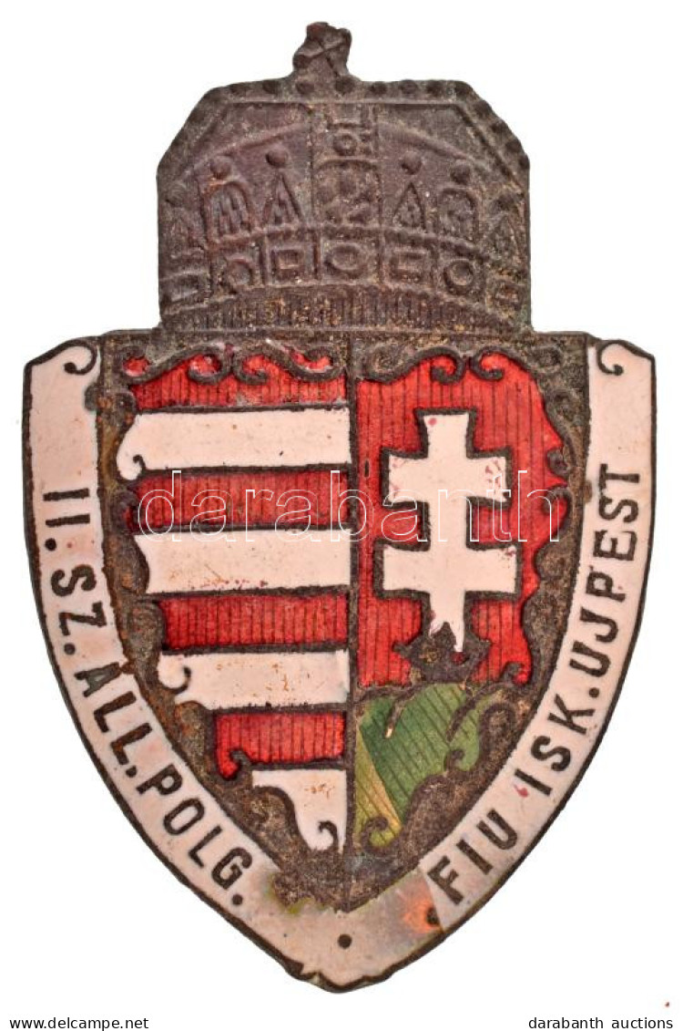 ~1930-1940. "II. Sz. Áll. Polg. Fiu Isk. Ujpest (II. Számú Állami Polgári Fiú Iskola Újpest)" Zománcozott Sapkajelvény,  - Unclassified