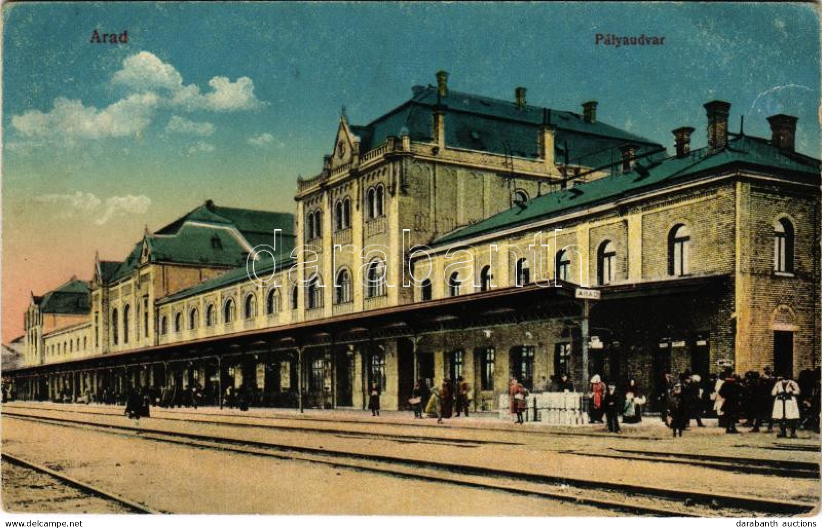 T2/T3 1916 Arad, Pályaudvar, Vasútállomás. Vasúti Levelezőlapárusítás 77-1916. / Railway Station (EK) - Ohne Zuordnung