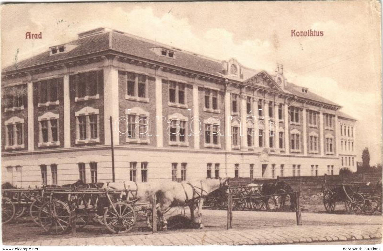 T2/T3 1917 Arad, Konviktus, Lovas Szekerek / School, Horse Carts (EK) - Ohne Zuordnung