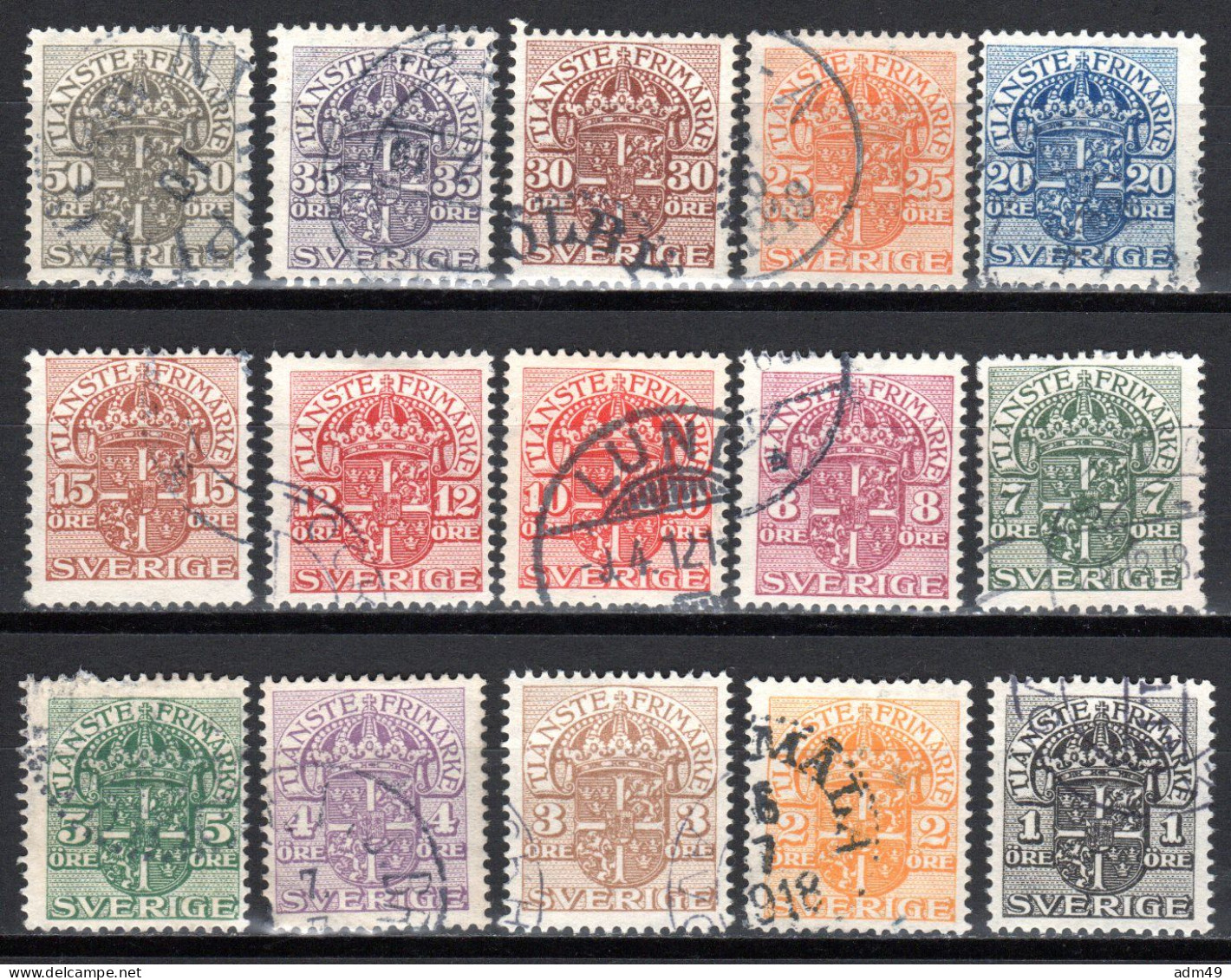 SCHWEDEN, 1911/19 Dienstmarken Wappenzeichnung Hochformat, Gestempelt - Dienstmarken
