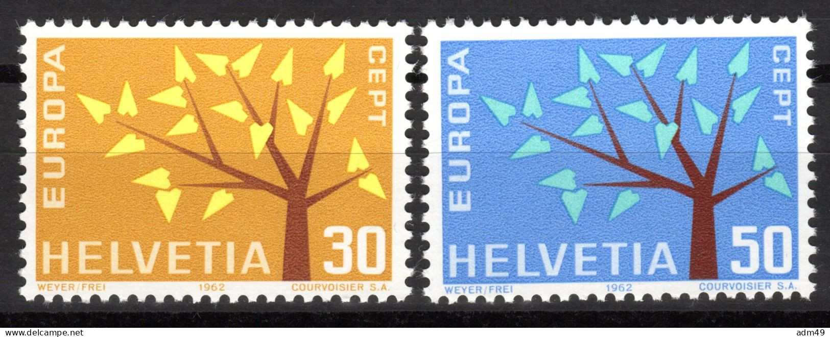 SCHWEIZ ABARTEN, 1962 Europamarken, Kurzer Ast, Postfrisch ** - Abarten