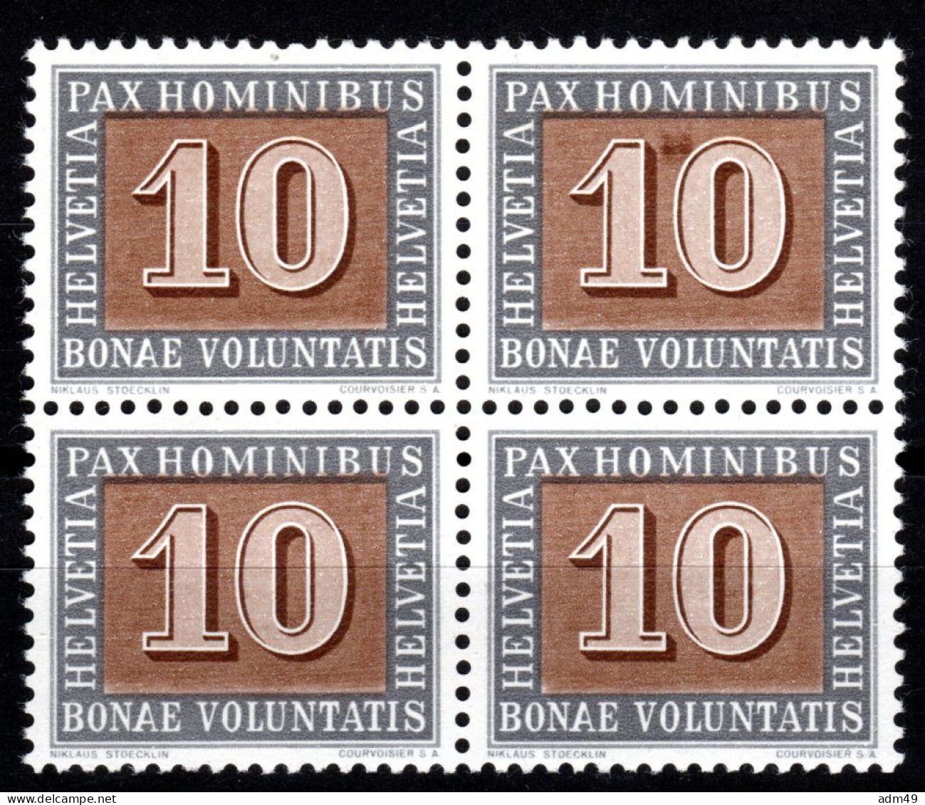 SCHWEIZ ABARTEN, 1945 10 Rp. PAX, Grosser Fleck In 10, Viererblock Postfrisch ** - Errors & Oddities