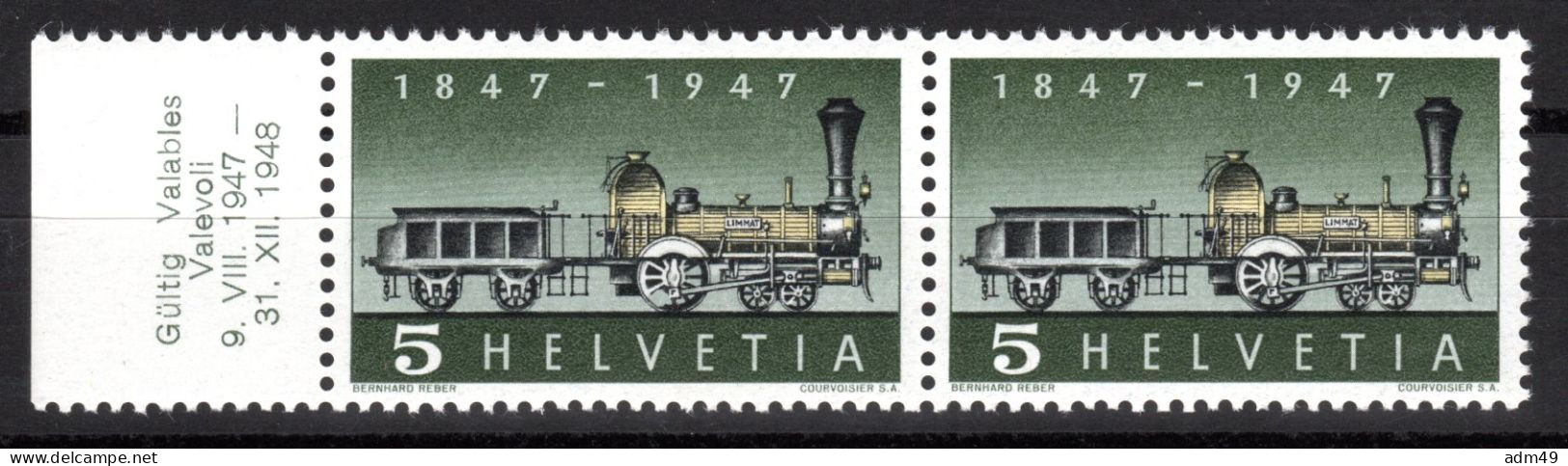 SCHWEIZ ABARTEN, 1947 Erste Dampflokomotive, Fehlende Speiche, Postfrisch ** - Varietà