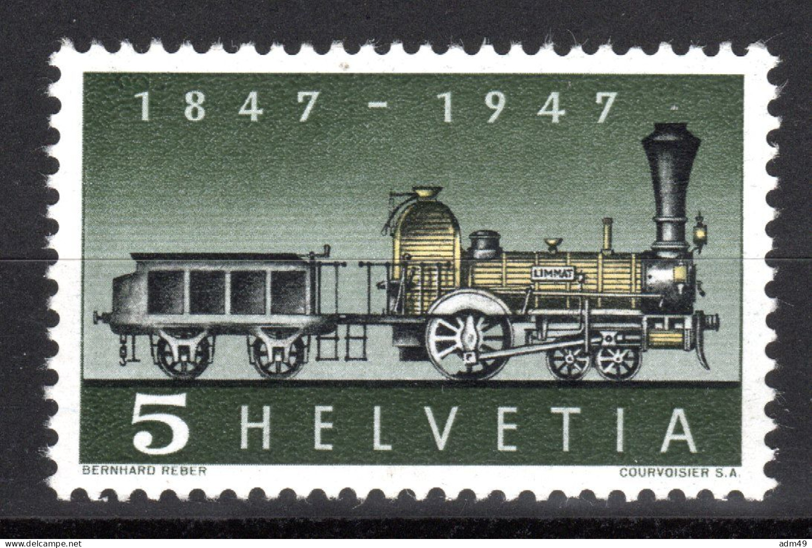SCHWEIZ ABARTEN, 1947 Erste Dampflokomotive, Fehlende Speiche, Postfrisch ** - Plaatfouten