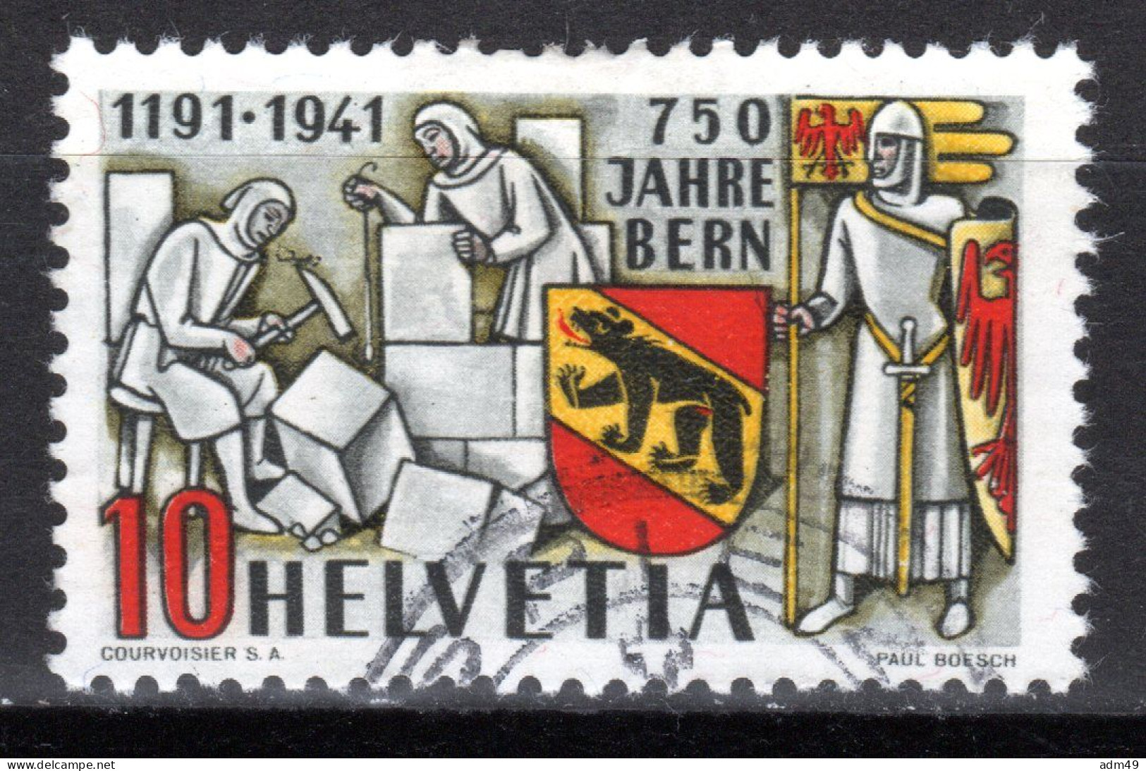 SCHWEIZ ABARTEN, 1941 10 Rp. 750 Jahre Stadt Bern, "Spinne" Auf Hammer, Gestempelt - Abarten