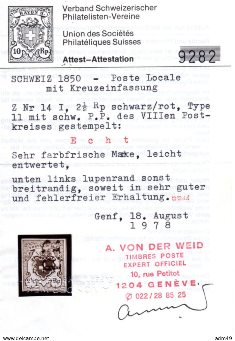 SCHWEIZ, 1850 Altschweiz, POSTE LOCALE Mit Kreuzeinfassung, Gestempelt - 1843-1852 Federal & Cantonal Stamps